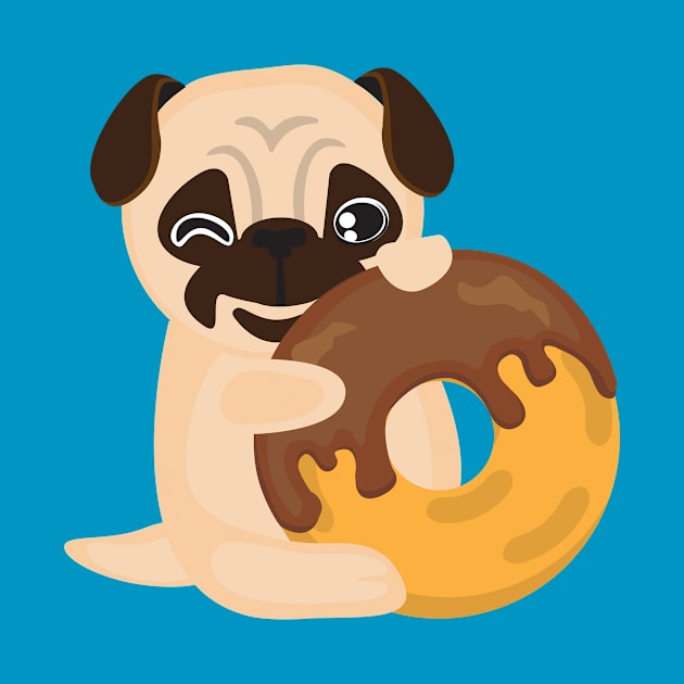 Cute Kawaii Pug Dog with a Donut by Uncle Fred Design