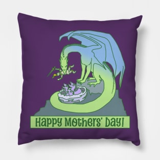 Happy Mothers Day Dragon Feeding Babies Pillow