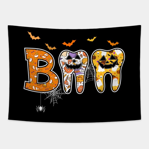 Boo Teeth Pumpkin Dentist Dental Hygienist Halloween Costume Tapestry by Nisrine