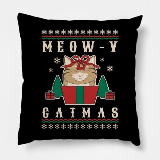 Merry Catmas ugly christmas design Pillow