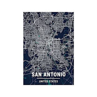 San Antonio Blue Dark Color City Map T-Shirt