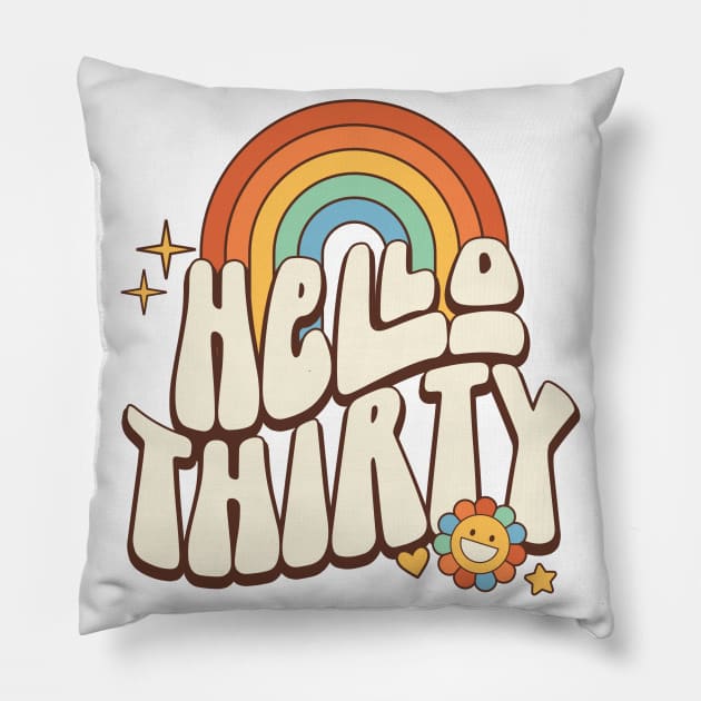 Retro Hello Thirty 30th Birthday Wavy Words Pillow by Way Down South