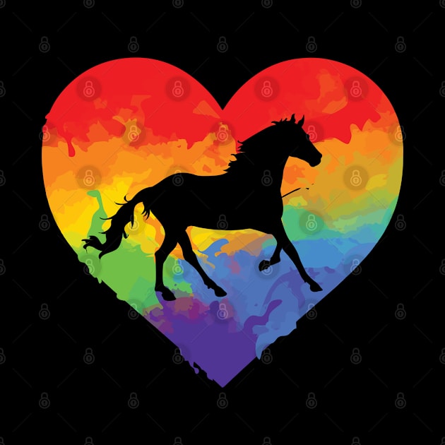 Horse Watercolor Art Rainbow Heart for Horse Lover by jkshirts