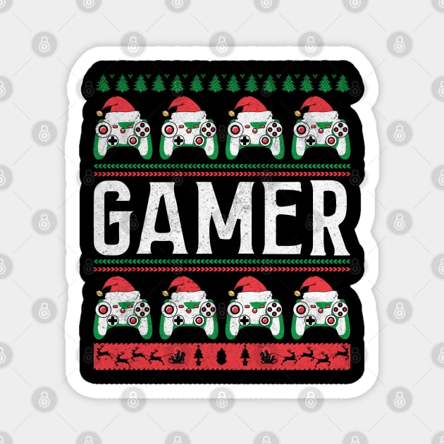 Gamer Christmas Pajama Game Controller Santa Hat Video Gaming Ugly Christmas Sweater Magnet by BadDesignCo