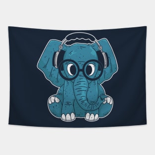 Cute Baby Elephant Listening to Music Tapestry