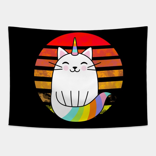 Unicorn cat rainbow sunset Tapestry by FromBerlinGift