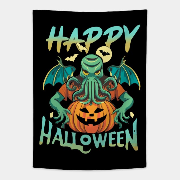 CTHULHU says HAPPY HALLOWEEN Tapestry by INLE Designs