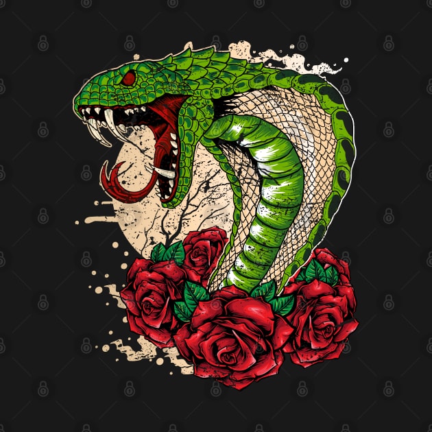 Cobra snake with roses by RockabillyM