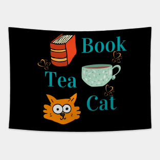 Book, Tea, Cat Tapestry