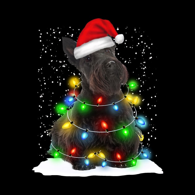 Scottish Terrier Christmas Santa Hat Xmas Tree Color Lights by Ripke Jesus