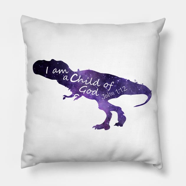 Tyrannosaurus Rex - Bible Verse - I am a Child of God - John 1 12 Pillow by TheJollyMarten