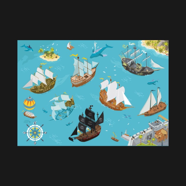 Pirat Bay and sail ships fantasy illustrations by qpiii