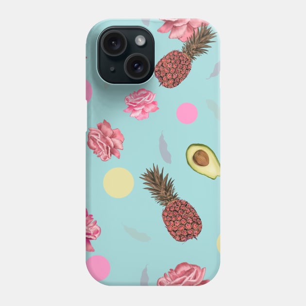 Avocado, roses, pineapple Phone Case by GULSENGUNEL