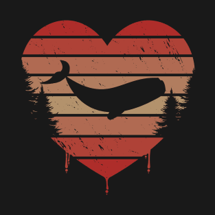 Cute Red Vintage Heart Whales 80s Valentine Day Love Gift Idea T-Shirt