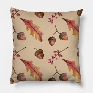 Watercolor Fall pattern with Oak Leaves and Acorns Pillow