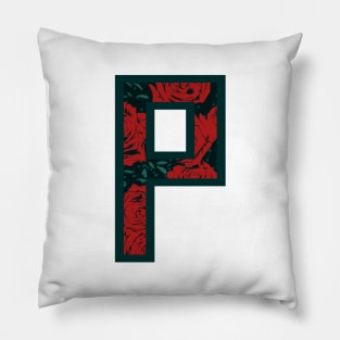 Modern Rose Floral Initial Name Alphabet - Letter P Pillow