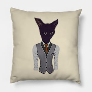 Black Business Cat Kitten With Yellow Tie With Yellow Tie Pillow