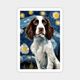 Cute English Springer Spaniel Dog Breed Painting in a Van Gogh Starry Night Art Style Magnet