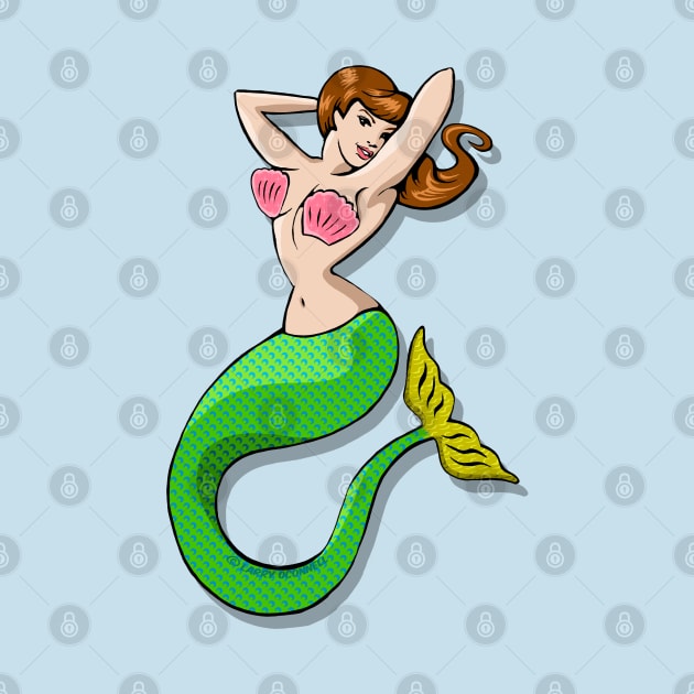 Brown-haired Mermaid tattoo w/ pink and green by FanboyMuseum