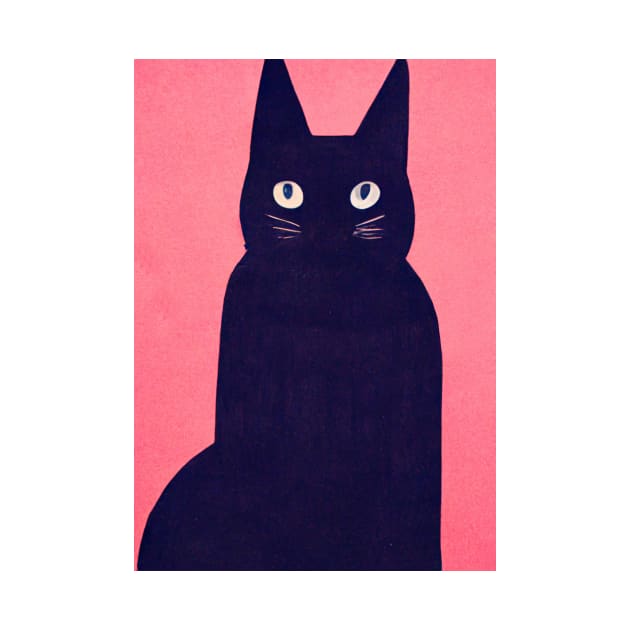 Gothic Cat Retro Poster Vintage Art Cat Wall Black cat Pink Illustration by BetterManufaktur