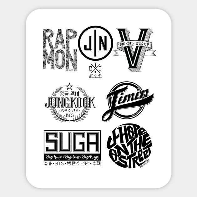 Trouwens kalligrafie Baron BTS members Logo - Bts - Sticker | TeePublic