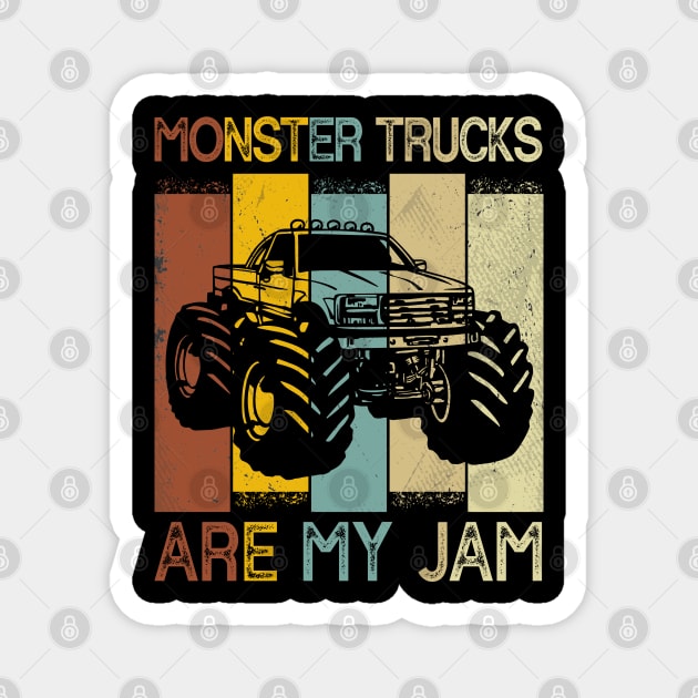 Monster Trucks Are My Jam Retro Cool Trucker Birthday Boy Magnet by AE Desings Digital