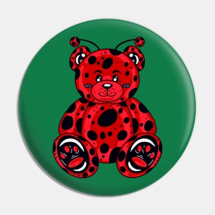 Ladybug Bear With Green Background Pin