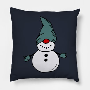 Cute snowman in a blue hat and mittens. Pillow