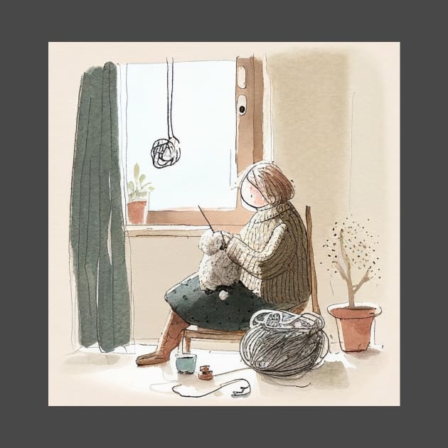 Woman Knitting at Home by fistikci