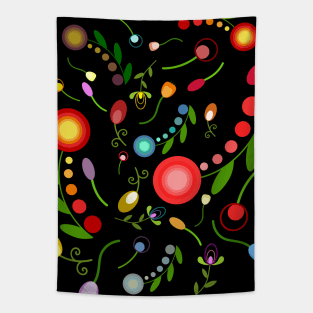 Florals on black Tapestry