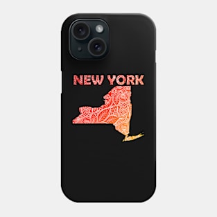 Colorful mandala art map of New York with text in red and orange Phone Case