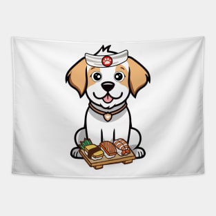 Funny happy dog is a sushi chef Tapestry