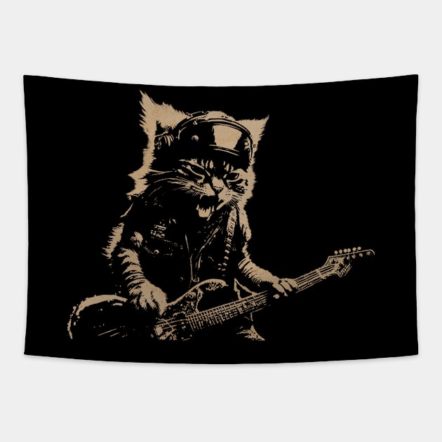 Rock Cat Playing Guitar Tapestry by MasutaroOracle