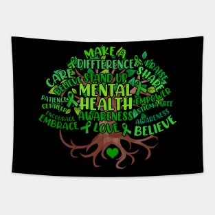 Mental Health Awareness Tree Mens Womens Grreen Ribbon Tapestry