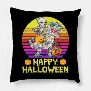 Happy halloween Skeleton Riding Mummy Dinosaur Pillow