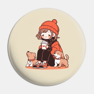 Cute dog mom drinking coffee with her dogs Pin