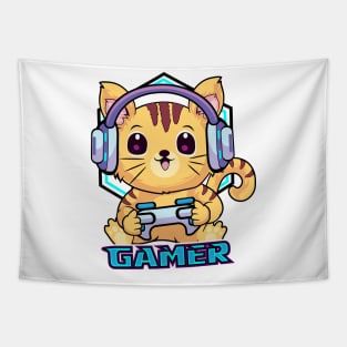 Gamer Cat Kawaii Tapestry