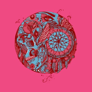 Pastel Tones Skull and Dreamcatcher Circle T-Shirt