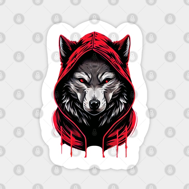 Red Hooded Wolf Magnet by WolfChamp