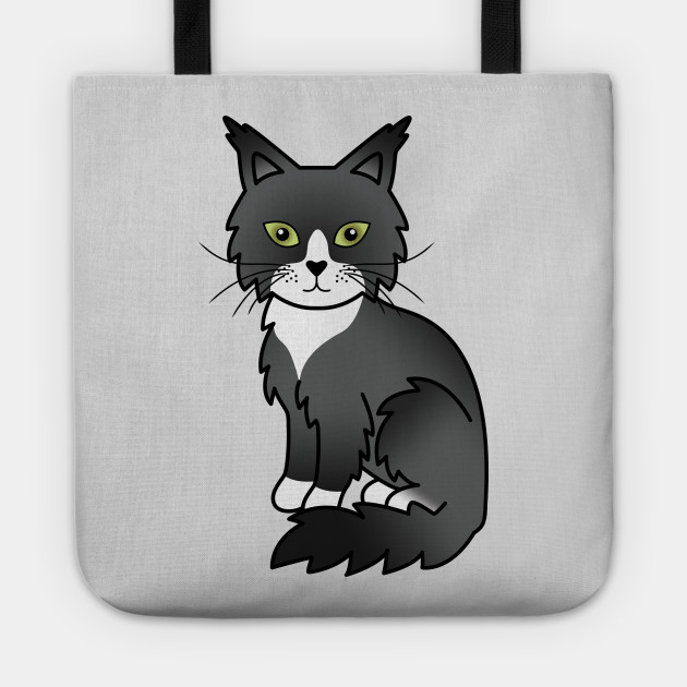 Black And White Maine Coon Cat Cute Cartoon Illustration Maine