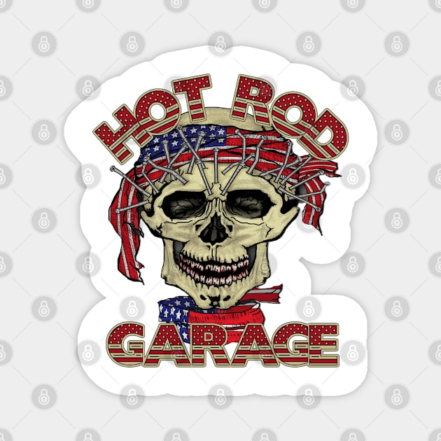 Hot Rod Garage - Skull - American Flag Magnet by Wilcox PhotoArt