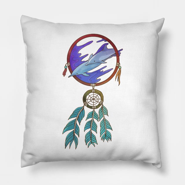 Dreamcatcher Dream Catcher Spiritual Dolphins Feathers Pillow by alcoshirts