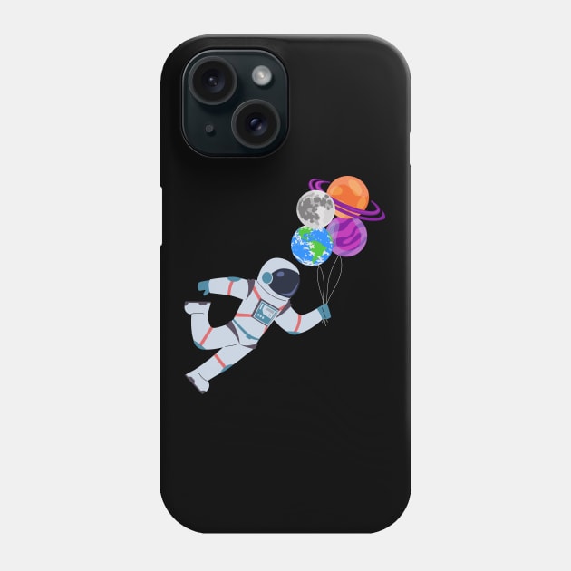 Flying Astronaut With Planet Balloons Phone Case by Denotation