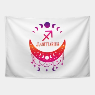 Rainbow Ombre Moon Phases and Sagittarius Zodiac Symbol Tapestry