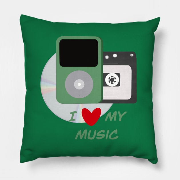 I Love My Music - Green Pillow by Alliart