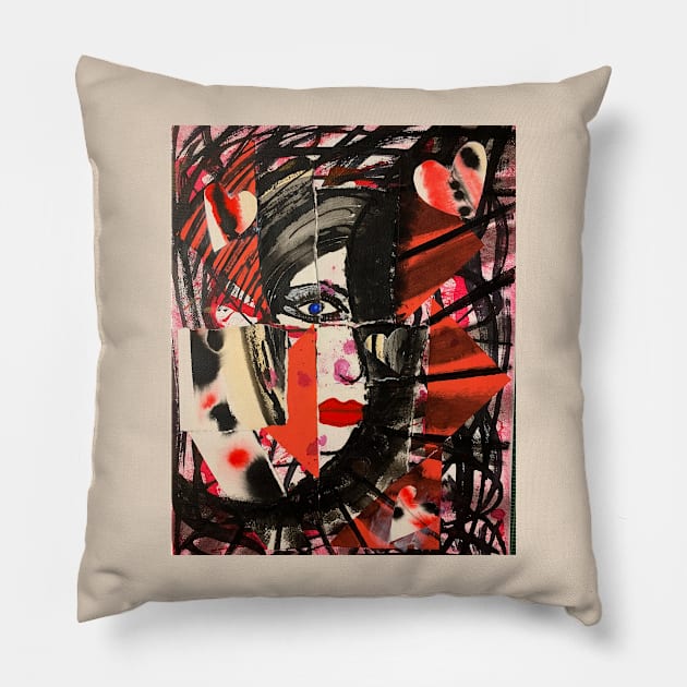 Portrait of a Broken Woman Pillow by Strawberry Girl Designs