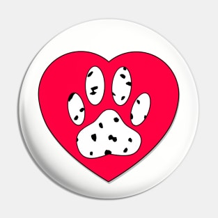 Dalmatian Paw Print In Red Heart Pin