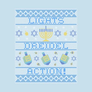 “Lights Dreidel Action!” Hanukkah Ugly Sweater Design T-Shirt