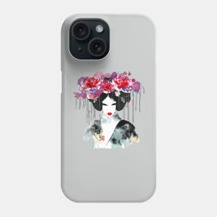 Japanese geisha watercolor sumi e painting Phone Case