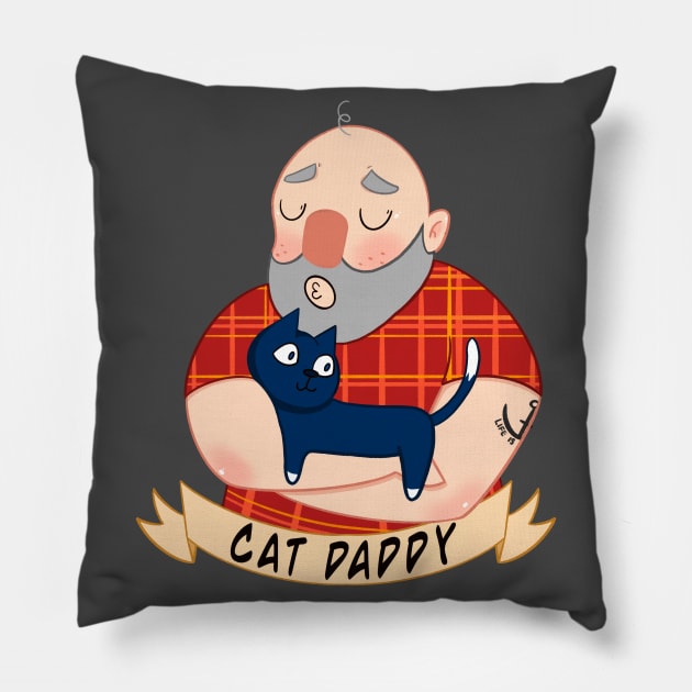 Cat Daddy lumberjack cartoon character Pillow by Cuteful